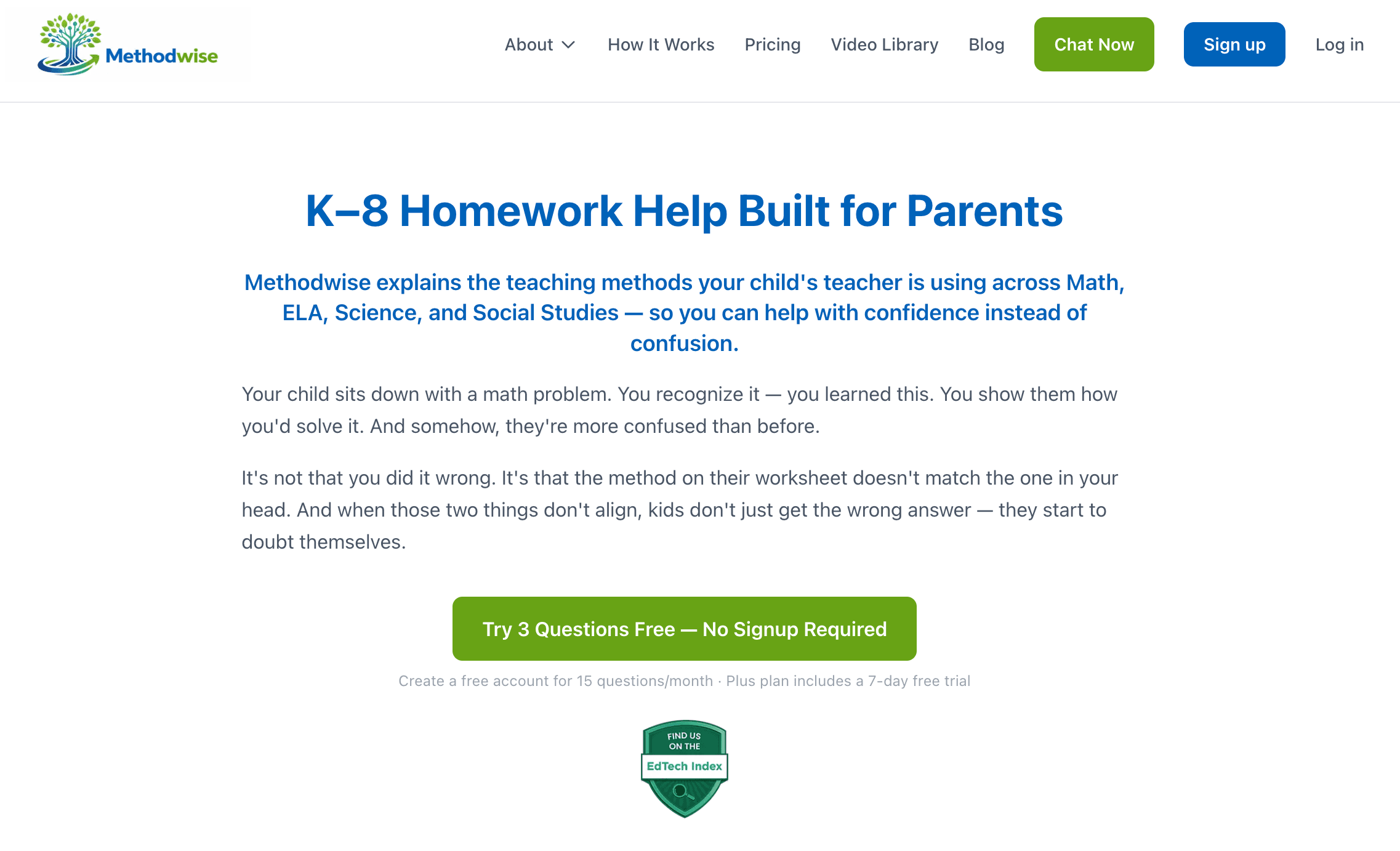 Methodwise homepage: K-8 homework help built for parents.
