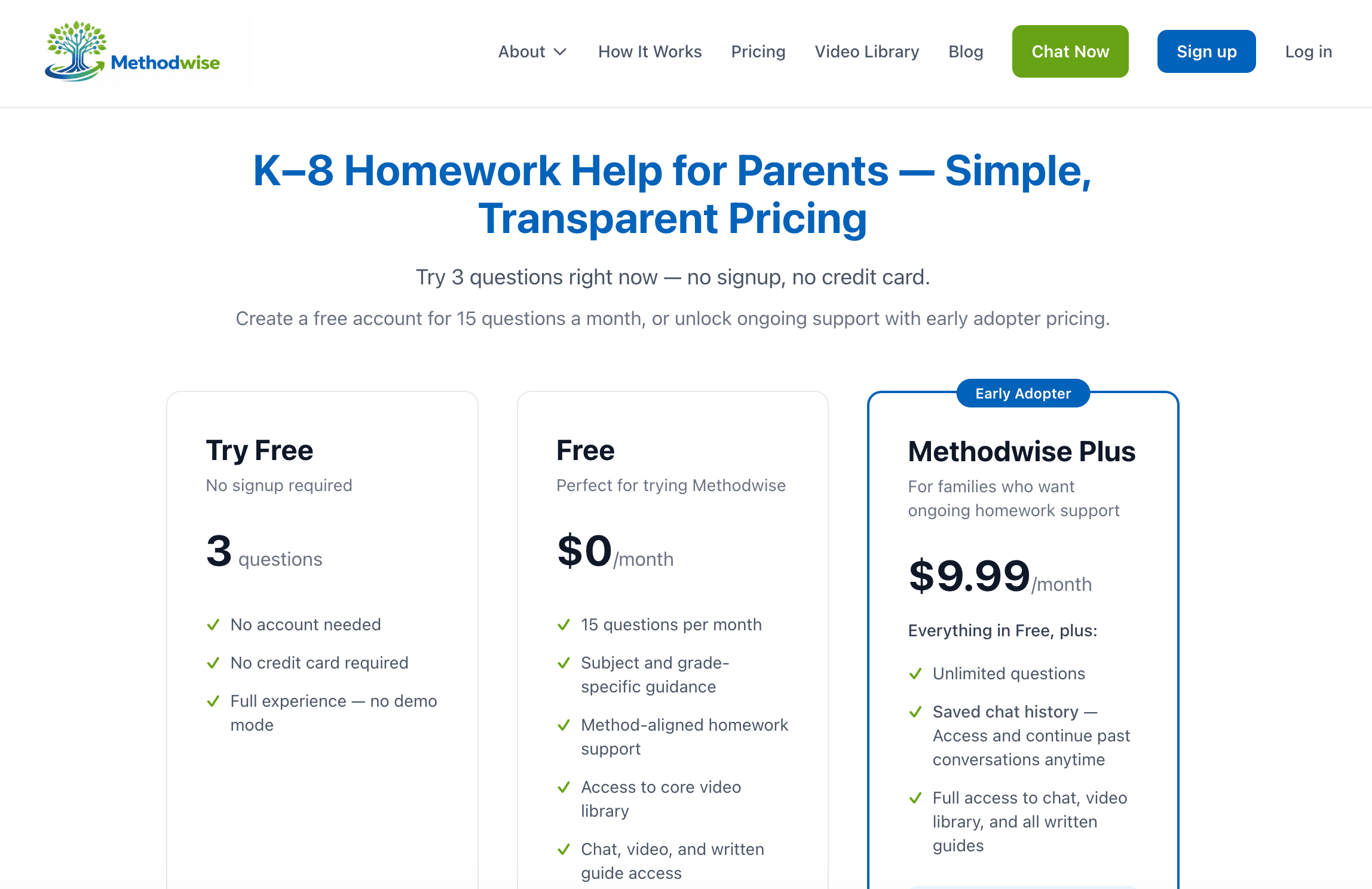Methodwise pricing: a free trial, a free plan, and a paid Plus plan.